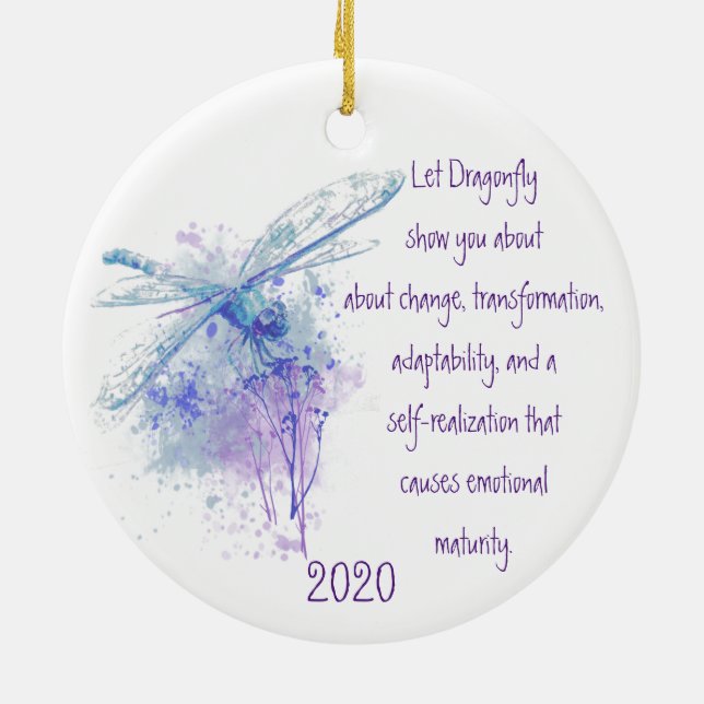 Dragonfly Totem Animal Guide Watercolor Nature Art Julgransprydnad Keramik (Baksidan)