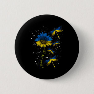 Dragonfly Ukraina Solros Flagga stand Wit Knapp