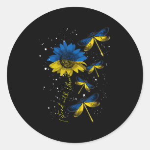 Dragonfly Ukraina Solros Flagga stand Wit Runt Klistermärke