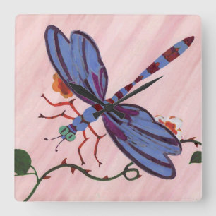 Dragonfly-väggklocka Fyrkantig Klocka