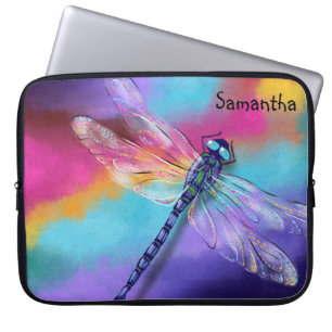 Dragonfly, vattenfärgsregnbåge med Namn Laptop Fodral