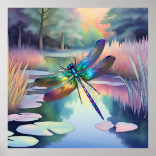 Dragonfly vid dammen poster