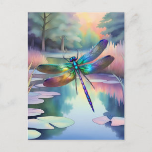 Dragonfly vid dammen vykort