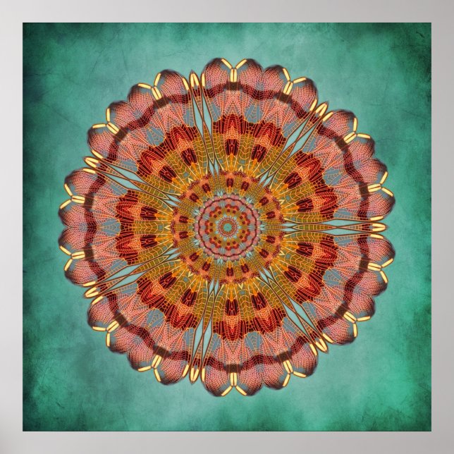 Dragonfly Vinge Kaleidoscope Mandala Skriv ut Poster (Framsidan)
