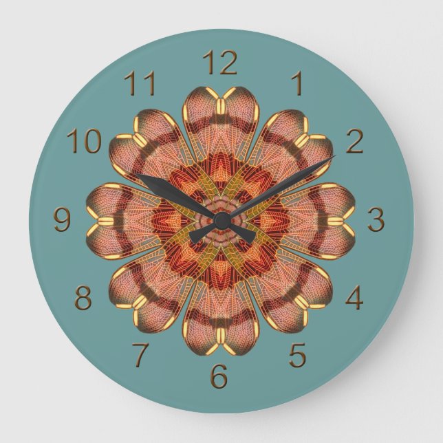 Dragonfly Vinge Mandala Wall Clock Stor Klocka (Framsida)