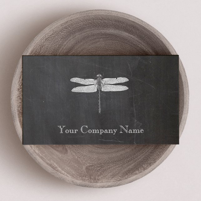 Dragonfly Vintage Etching Chalkboard look Black Visitkort (Skapare uppladdad)