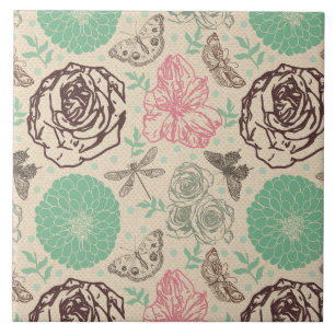 Dragonfly Vintage Ro Illustration Kakelplatta