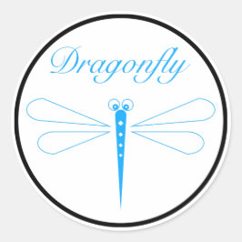 Dragonfly - Vit, klassiskt, rund etikett, Glossy Runt Klistermärke
