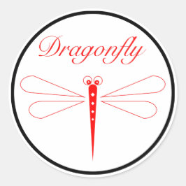 Dragonfly - Vit, klassiskt, rund etikett, Glossy Runt Klistermärke
