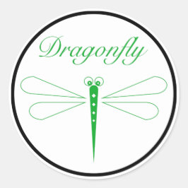 Dragonfly - Vit, klassiskt, rund etikett, Glossy Runt Klistermärke