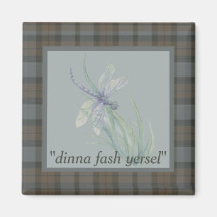 Dragonfly Watercolor Fraser Klan Tartan Grått Blu Magnet
