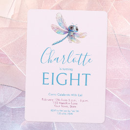 Dragonfly Watercolor Girl Blue Lila Birthday Inbjudningar