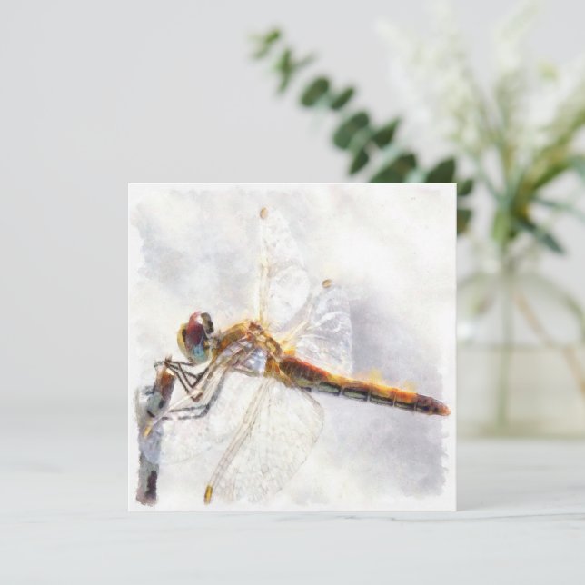 Dragonfly Watercolor Pastel White Background Julkort (Stående Fram)