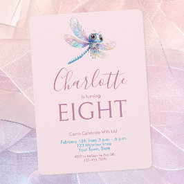 Dragonfly Watercolor Rosa Girl Girl Birthday Inbjudningar