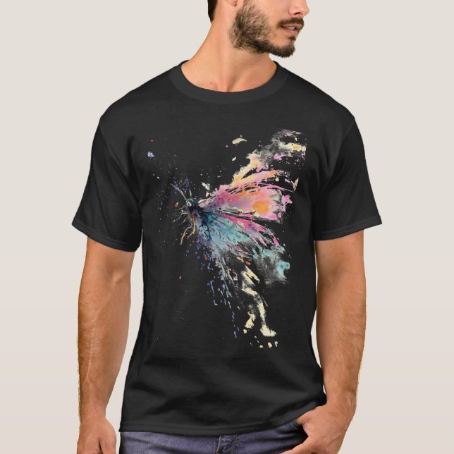 Dragonfly Watercolor Splash T Shirt (Framsida)