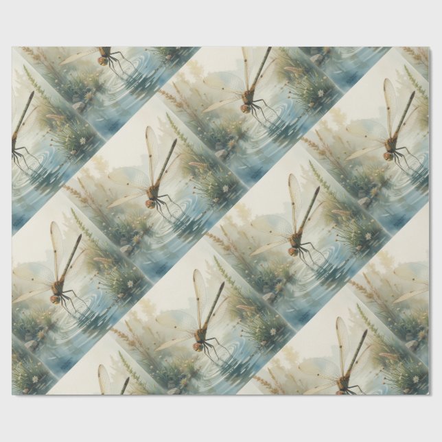 Dragonfly Watercolor Stil Sjö Presentpapper (Platt)