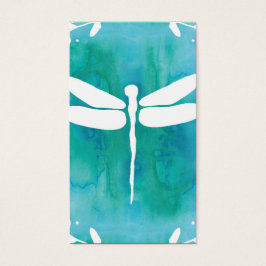 Dragonfly Watercolor White Aqua Blue Dragonflies Visitkort