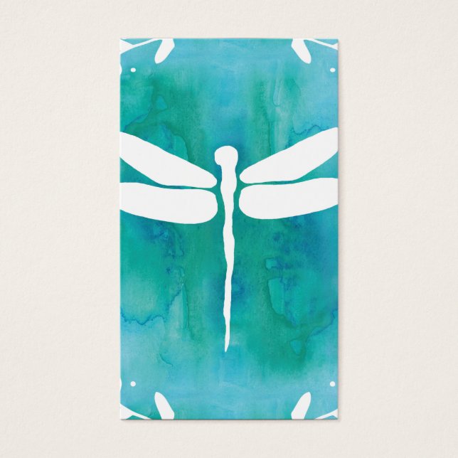 Dragonfly Watercolor White Aqua Blue Dragonflies Visitkort (Framsidan)