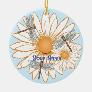 Dragonfly White Daisy Julgransprydnad Keramik