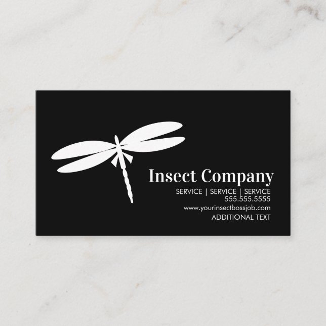 Dragonfly White Pest Control Company Logotyp Black Visitkort (Framsida)