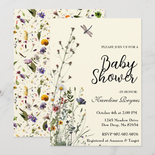 Dragonfly WildblomBoho Baby Shower Inbjudningar (Fram/baksida)