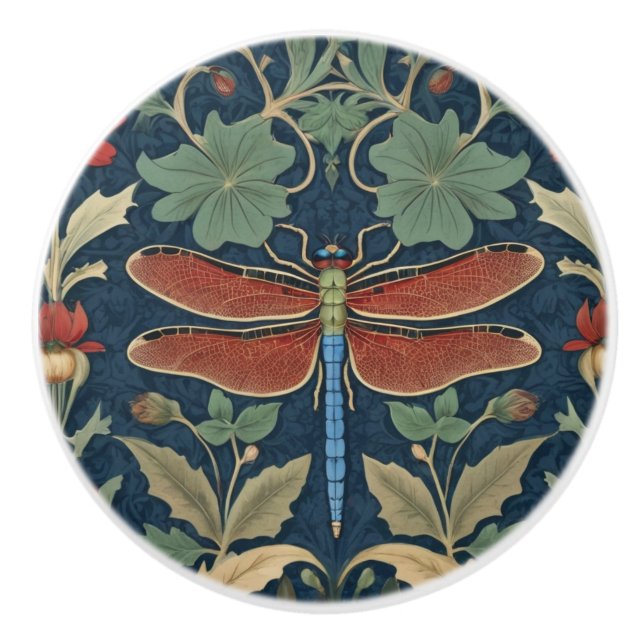 Dragonfly William Morris stil Blue & Red Blommigt Knopp (Framsidan)