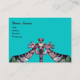 DRAGONFLY WOMAN FANTASY JEWEL Rosa Aqua Blue Black Visitkort