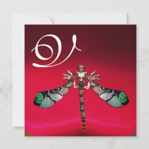 DRAGONFLY WOMAN MONOGRAM, röd burgundi guld Inbjudningar