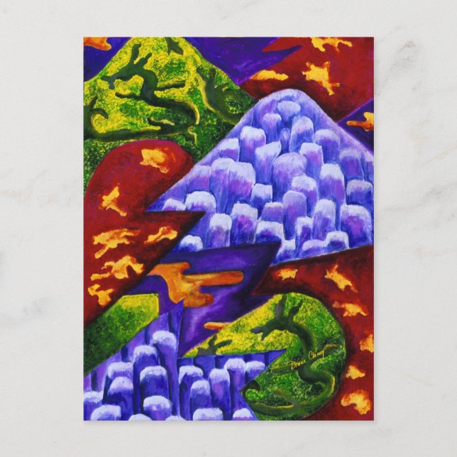 Dragonland, Abstrakt Grönt Dragons, Blåberg Vykort (Framsida)