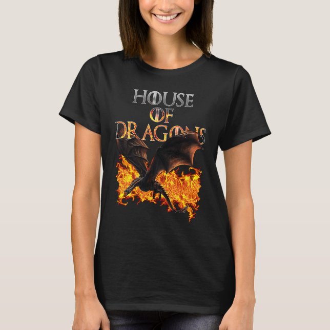 Dragons and Fire Cool Fantasy T Shirt (Framsida)