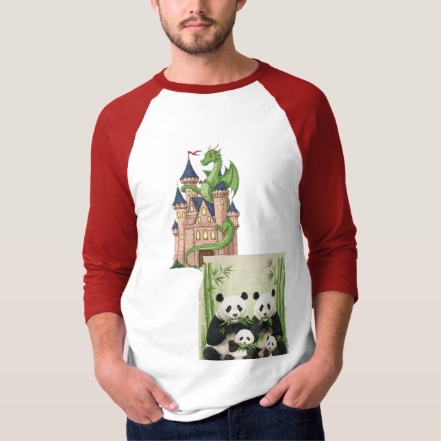 Dragons Behållas- och pandafamilj T Shirt (Framsida)