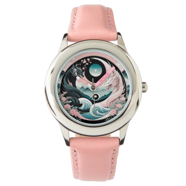 Dragons Blommigt Mountain Rosa Sage Teal Armbandsur (Framsida)