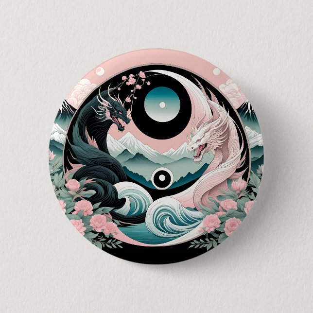 Dragons Blommigt Mountain Rosa Sage Teal Knapp (Framsida)