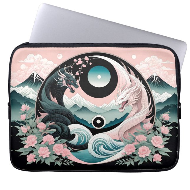 Dragons Blommigt Mountain Rosa Sage Teal Laptop Fodral (Framsidan)
