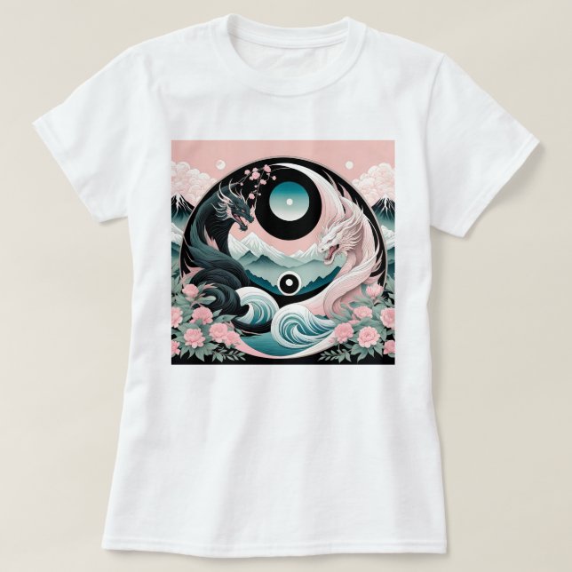 Dragons Blommigt Mountain Rosa Sage Teal T Shirt (Design framsida)