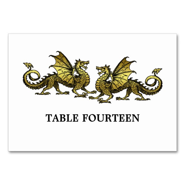 Dragons Bord-kort för Eleganten guld Bordsnummer (Framsidan)