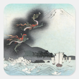 Dragons Fury Sea Battle for Mount Fuji, Japan Fyrkantigt Klistermärke