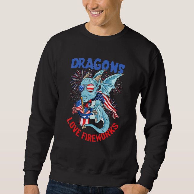 Dragons Kärlek Fireworks American 4:e juli Patrio Lång Ärmad Tröja (Framsida)