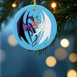 Dragons Kärlek Heart Blue Julgransprydnad Keramik