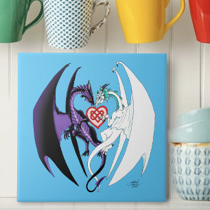 Dragons Kärlek Heart Blue Kakelplatta