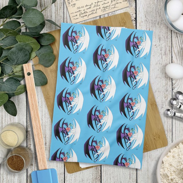 Dragons Kärlek Heart Blue Kökshandduk (Skapare uppladdad)