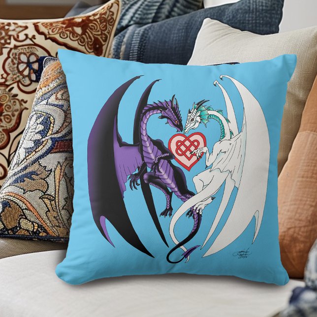 Dragons Kärlek Heart Blue Kudde (Skapare uppladdad)