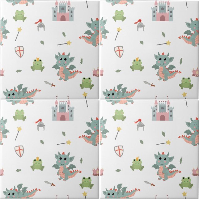 Dragons Knight Fairytale Medieval Castle Nursery Kakelplatta (Dragons Knights Fairytale Medieval Castle Nursery Ceramic Tile)