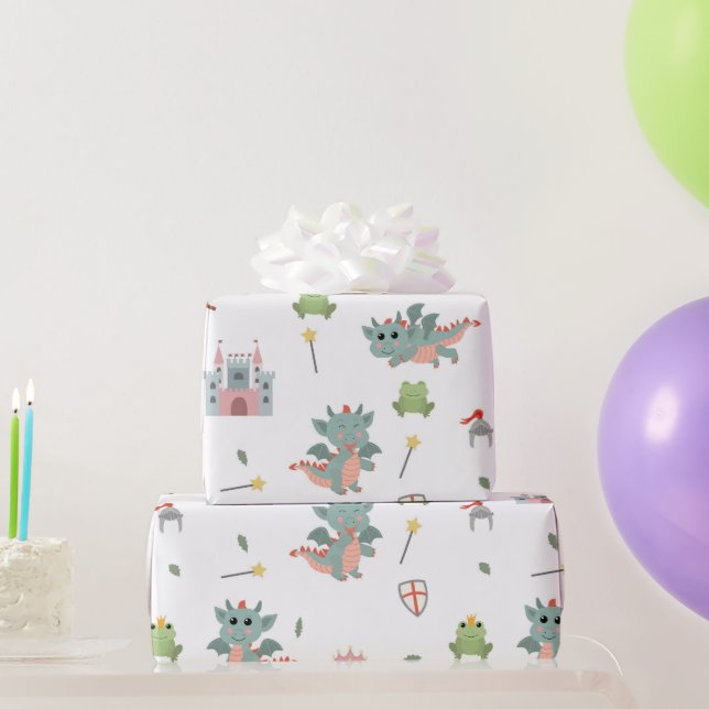 Dragons Knight Fairytale Medieval Castle Presentpapper (Festgåvor)