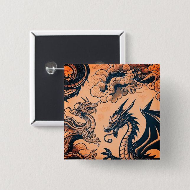 Dragons Krig Orange Himmel Knapp (Framsida & baksida)