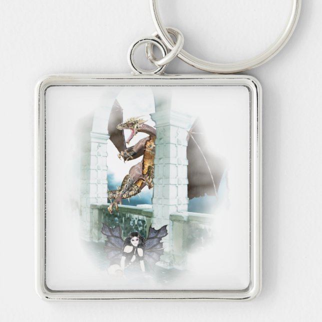 Dragon's Lair Vignette Fyrkantig Silverfärgad Nyckelring (Framsidan)