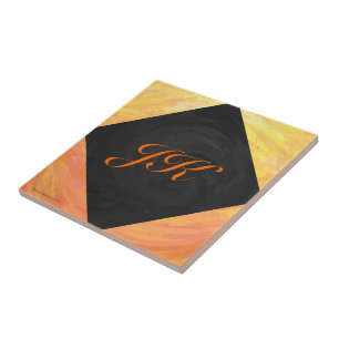 Dragons Öga Orange och Black Monogram Kakelplatta