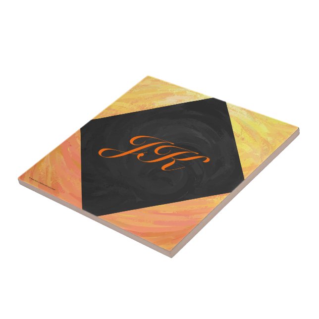 Dragons Öga Orange och Black Monogram Kakelplatta (Sidan)