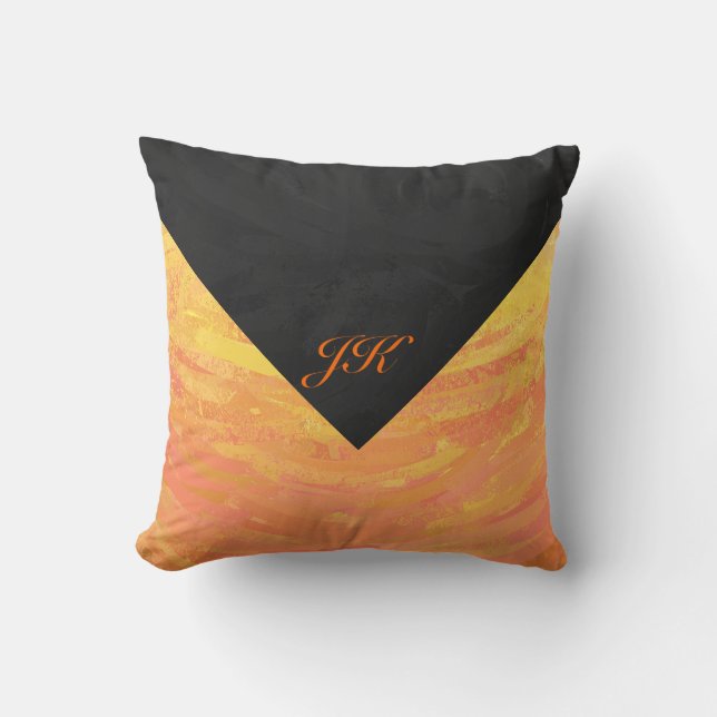 Dragons Öga Orange och Black Monogram Kudde (Framsida)