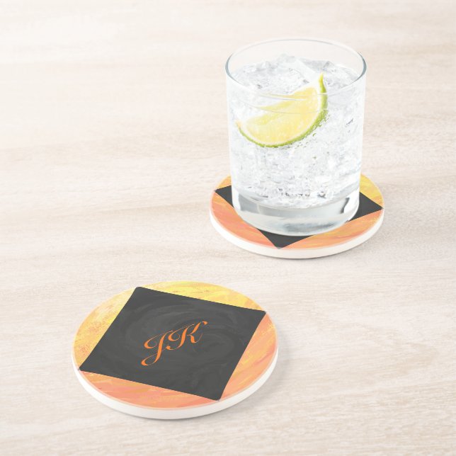 Dragons Öga Orange och Black Monogram Underlägg Sandsten (Sidan)